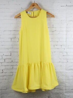 RW YELLOW SLEEVELESS ROUND NECK SHIFT DRESS WITH RUFFLE HEM SIZE XS